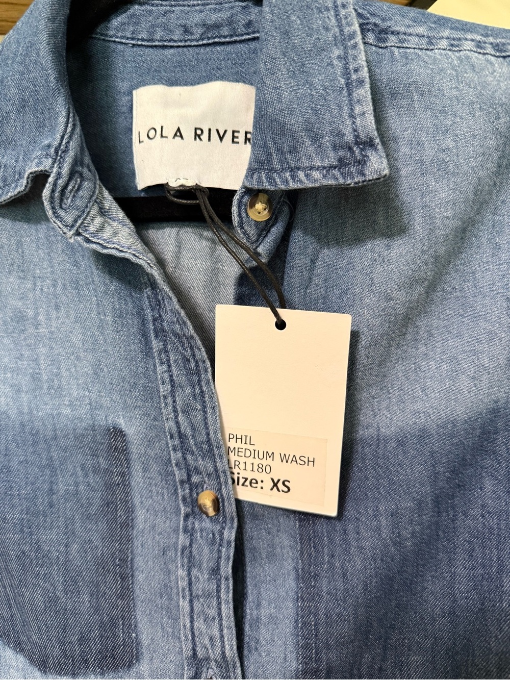 Lola River Medium Wash Denim Button-Down Shirt - Light Blue
